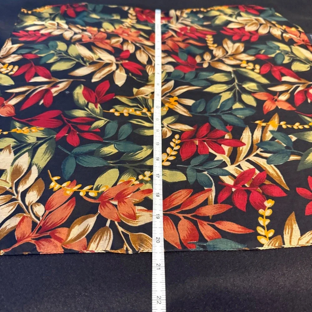 Cejon Floral Scarf Black Botanical Print Square‎ Fall Leaves Korea 21x17